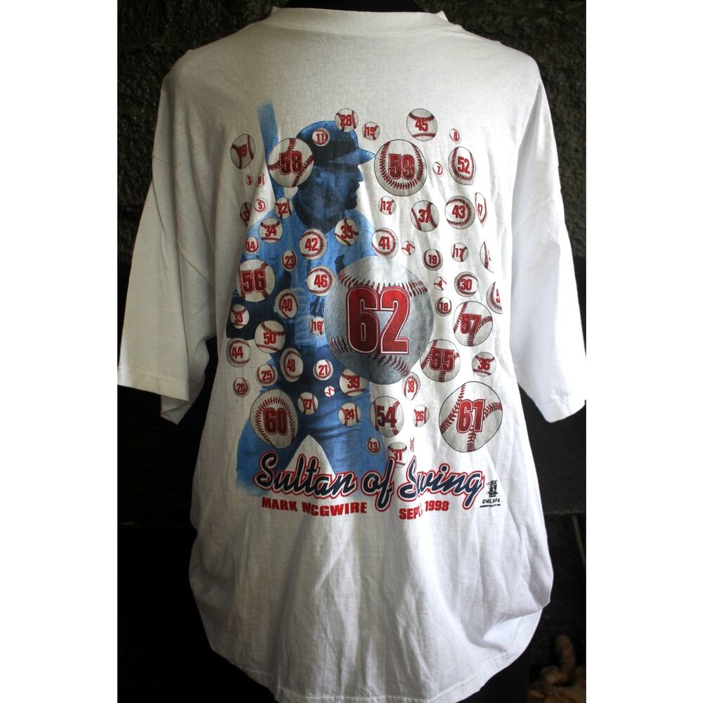 Vintage 1998 Mark McGwire Sultan of Swing 62 HR T-Shirt XL Starter MLB White